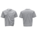 Men's black cotton t-shirt with three-dimensional pleats and a round neck, laid flat.