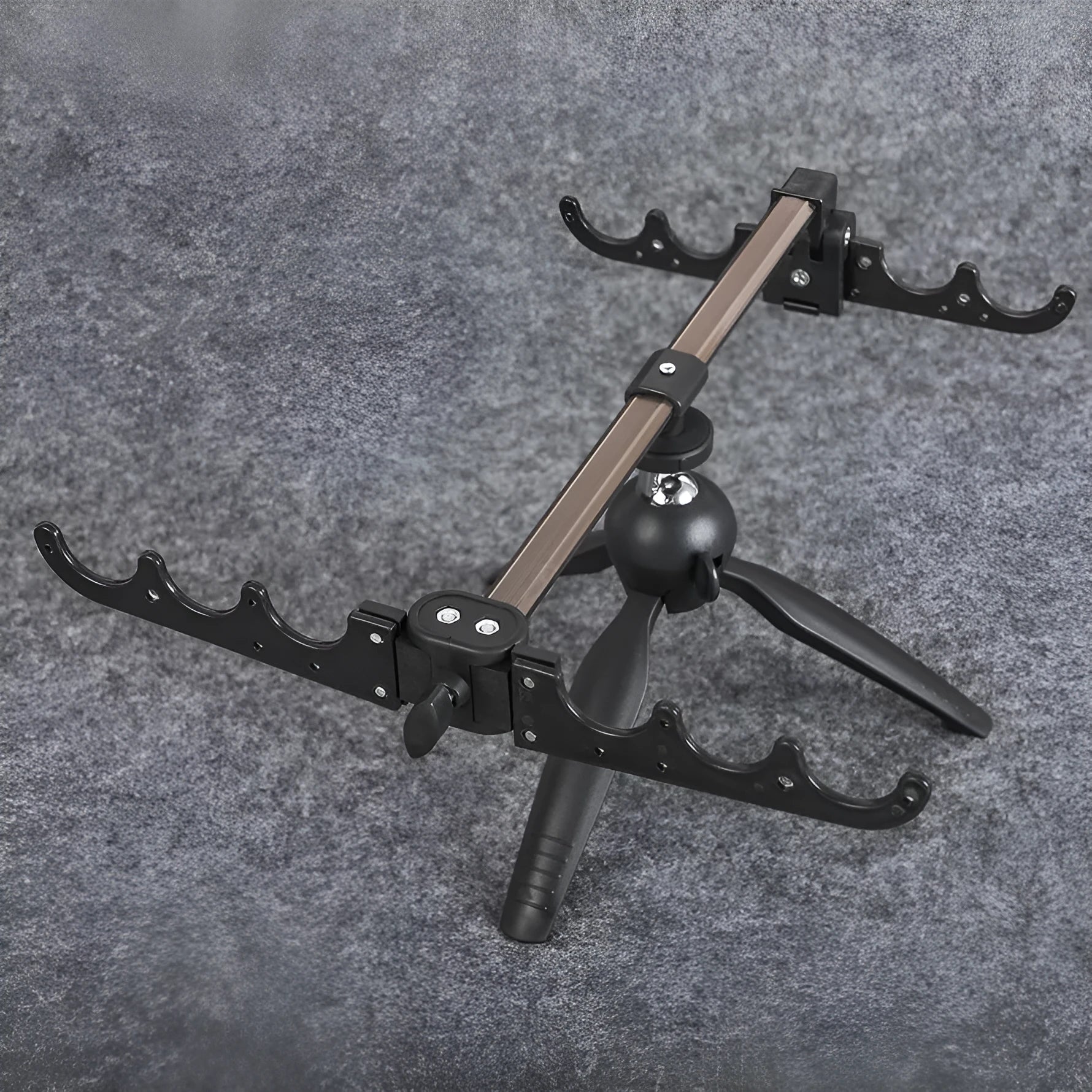 Aluminium ice fishing rod holder bracket with triangle tripod design
