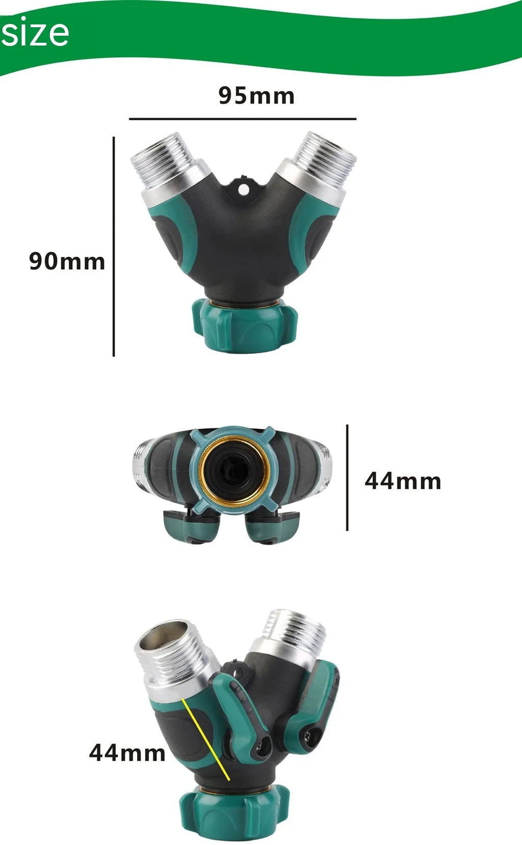 Zinc alloy garden ball valve splitter with 6-point double pass design for water control