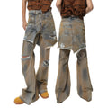 High-waisted bootcut denim trousers with straight leg and cardigan button fly