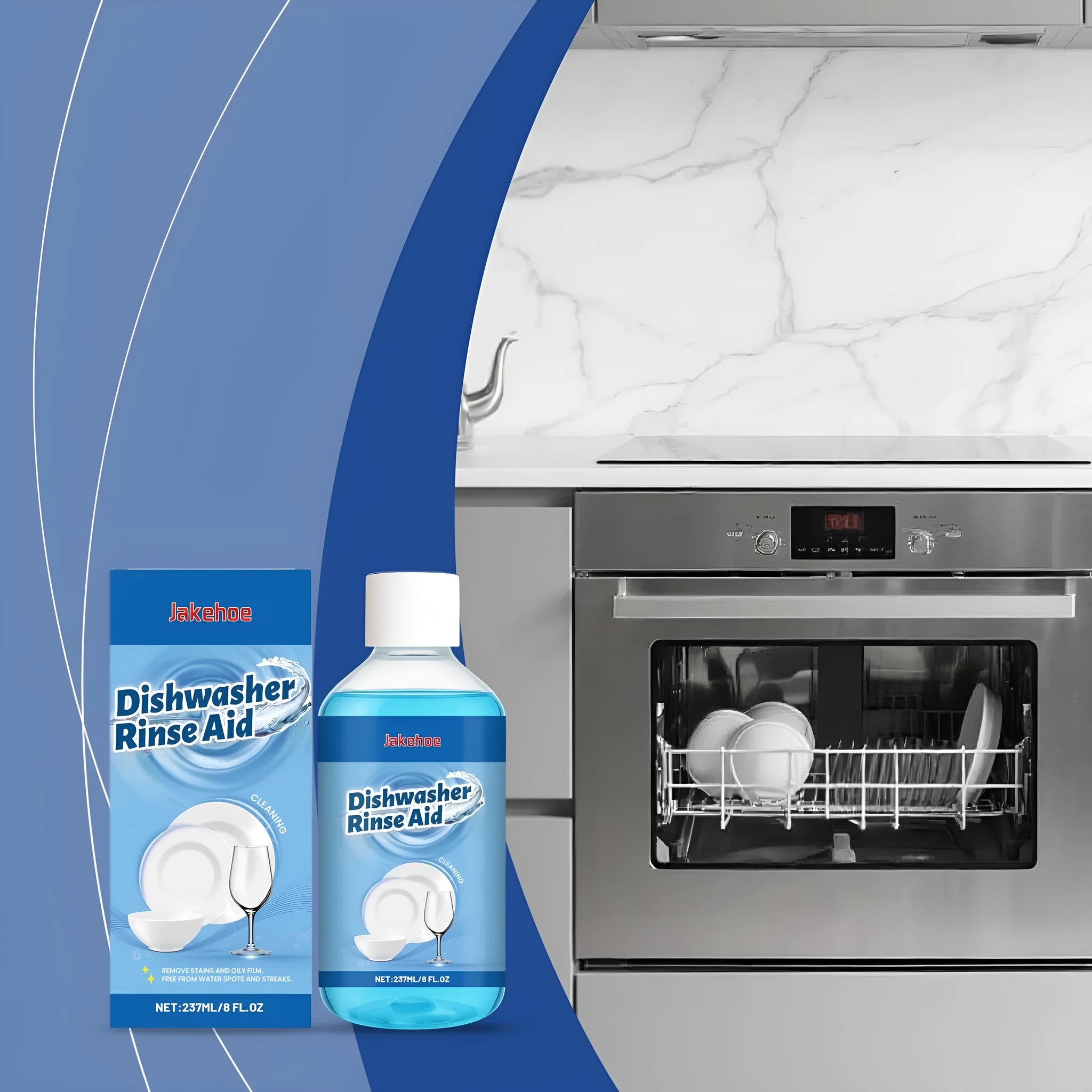 237mL bottle of dishwasher cleaning aid lotion for removing stains from oily plates and kitchenware
