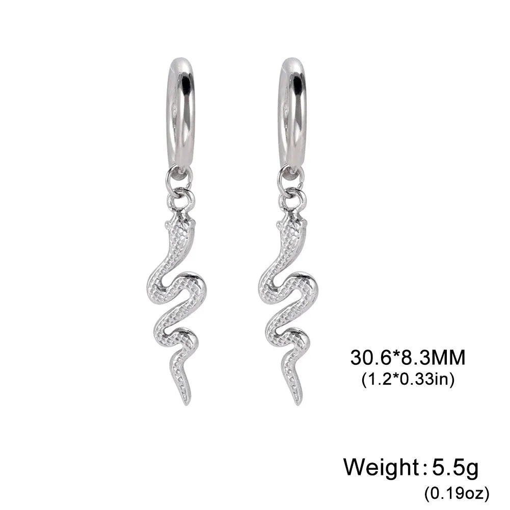 Vintage snake clip-on earrings in stainless steel with gold plating