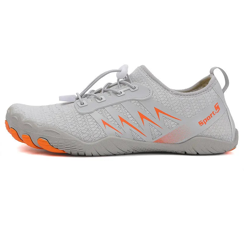 Quick-drying river tracing shoes with mesh upper and natural rubber outsole in apricot colour