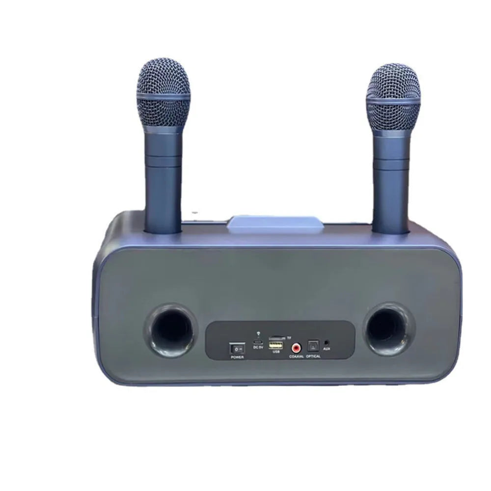 SD318 desktop Bluetooth speaker in grey with two wireless microphones USB powered 15W