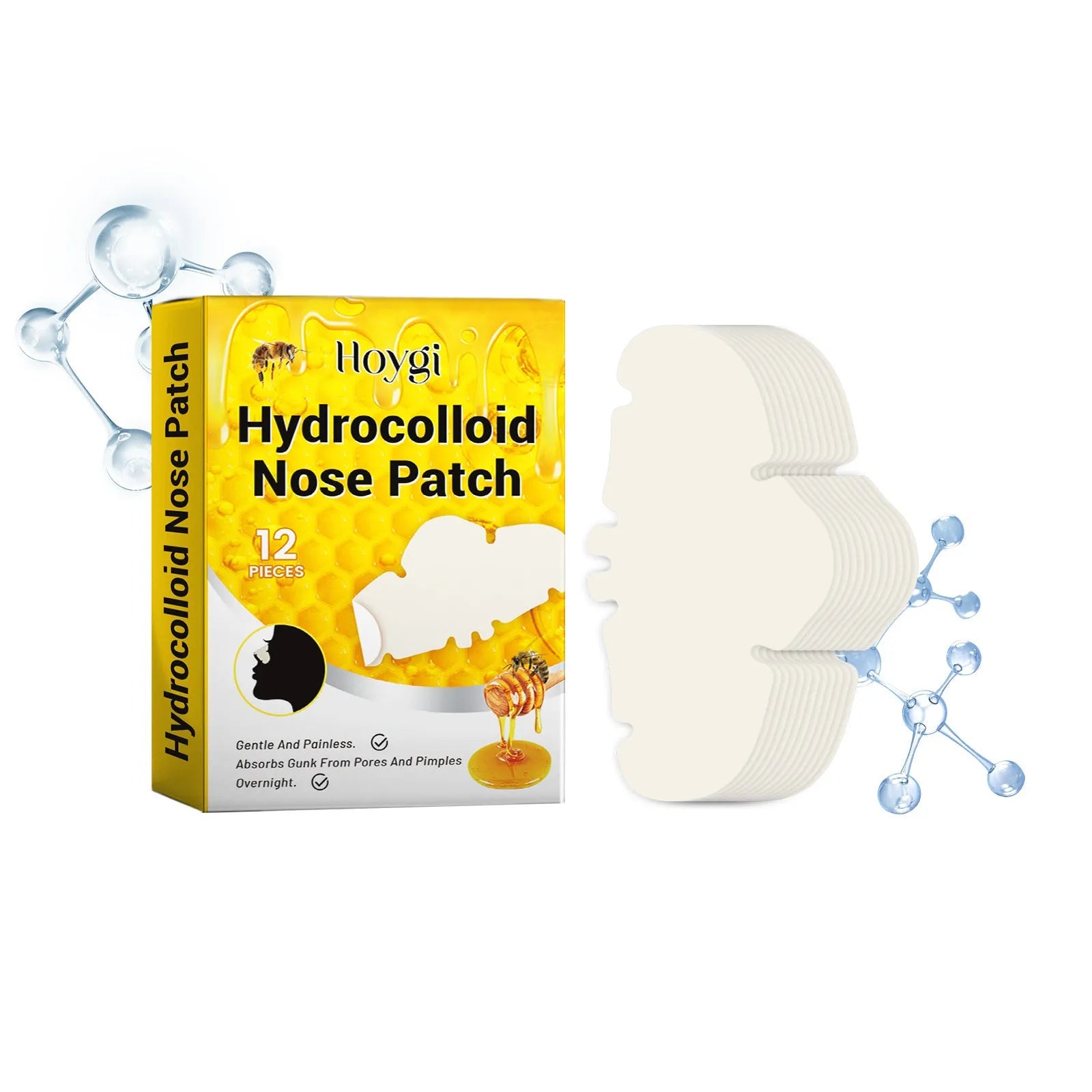 12 hydrocolloid nose patches for pore cleansing and acne treatment in individual packaging