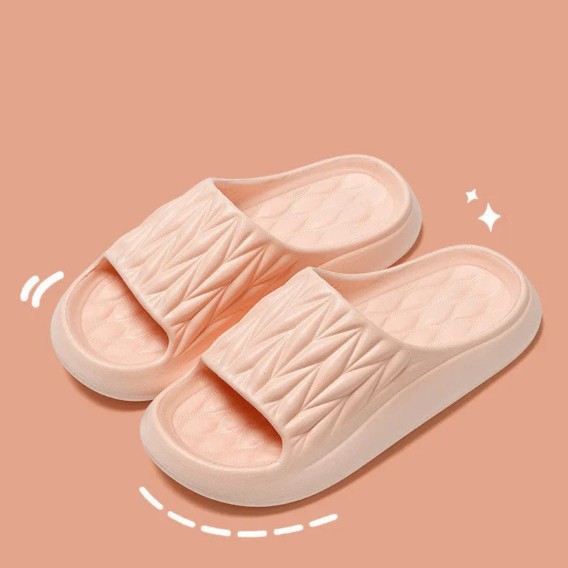 Leaf texture design EVA slippers for men and women in various colours on a white background.
