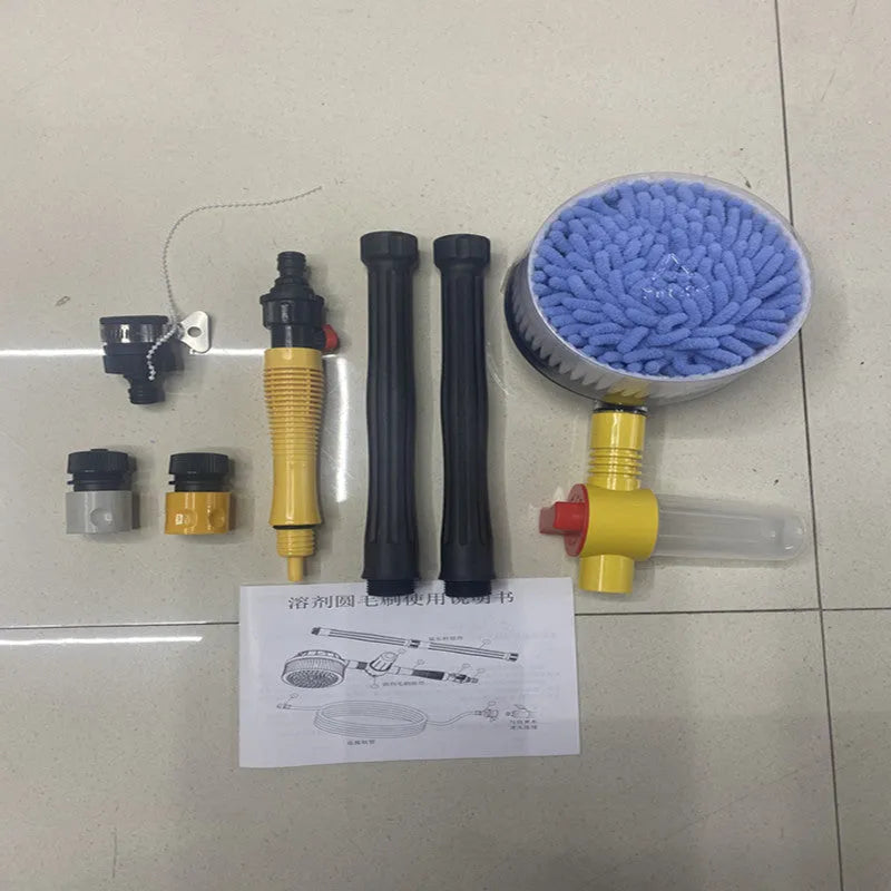 Yellow car wash mop with chenille brush head and three-gear hydraulic control on handle