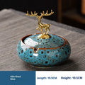 Kiln baked blue ceramic ashtray with lid, simple decorative home tabletop design