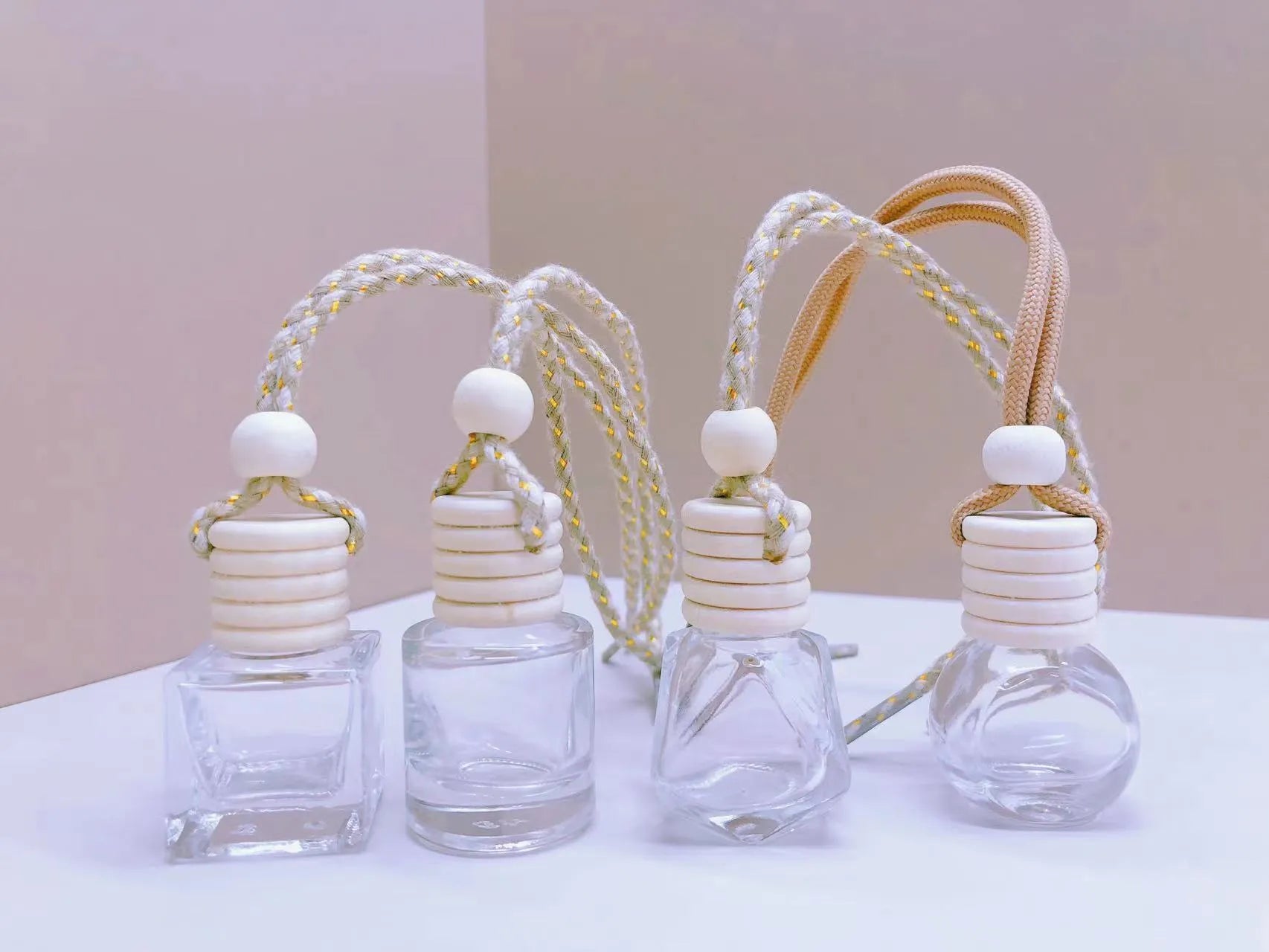Car perfume pendant glass bottle in simple style with four colour and capacity options