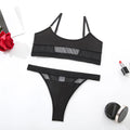 Black women's bra and pants underwear set with full cup and double shoulder straps.