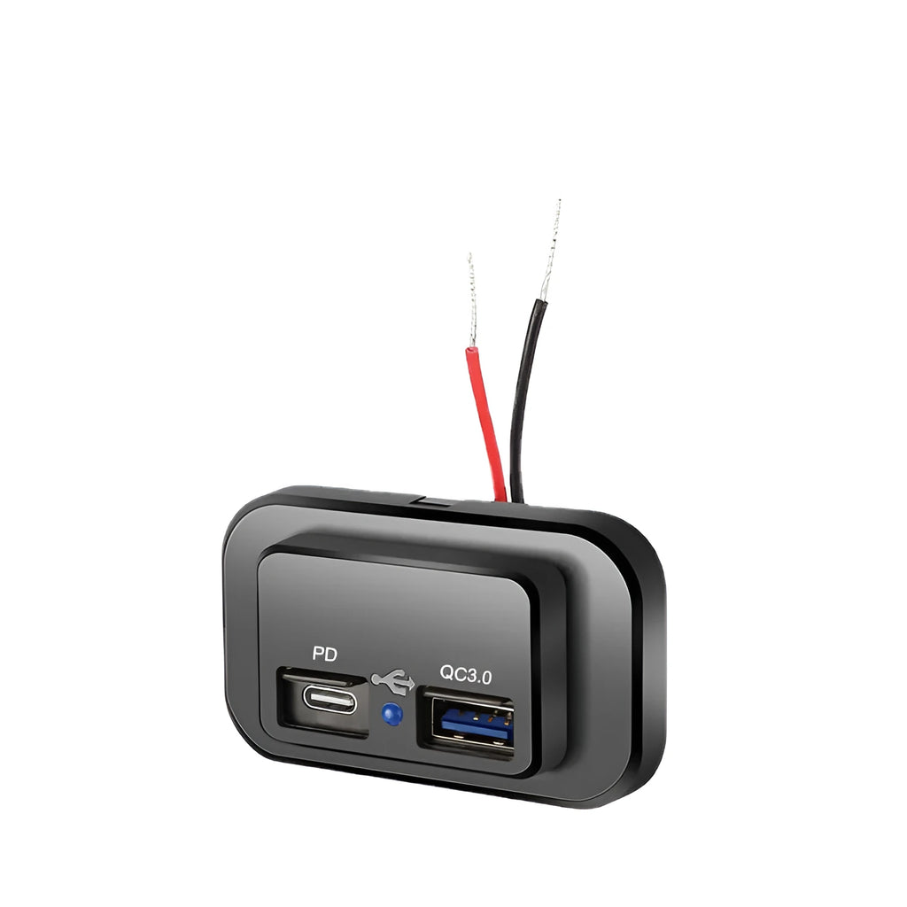 Black QC3.0 modified car charger with TYPE-C interface for 36W fast charging in vehicles