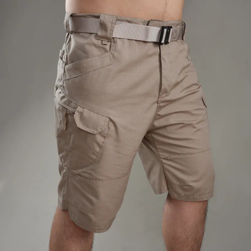 Men's cotton blend tactical shorts in camouflage pattern for outdoor hiking.