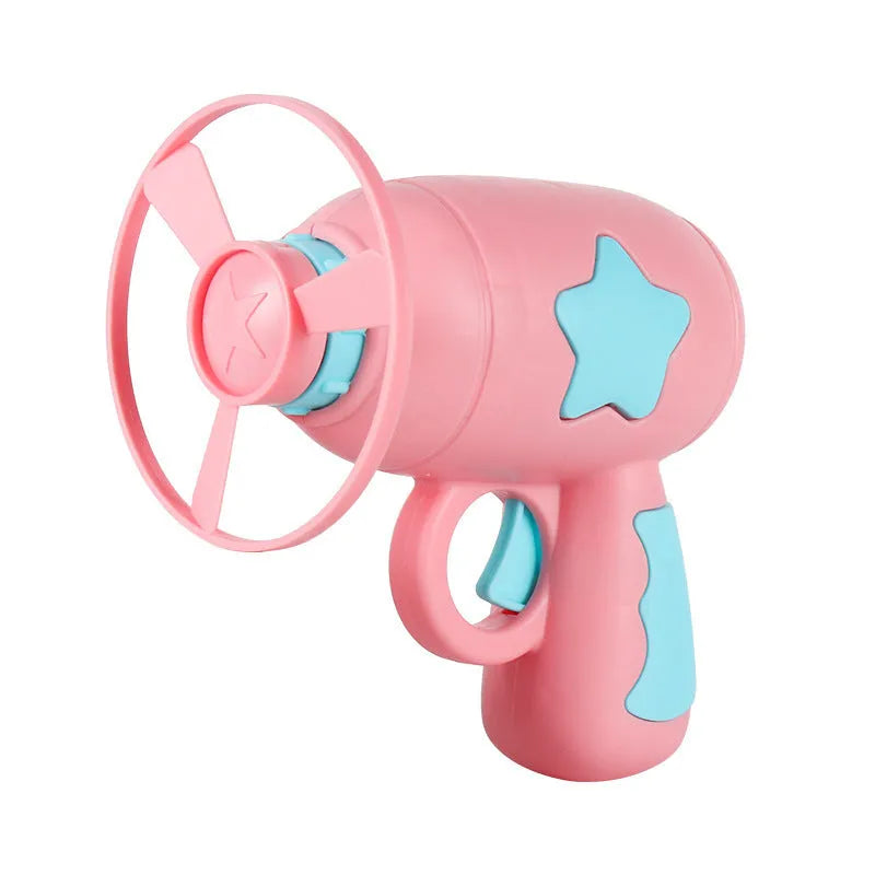 Six-pack of LED flying saucer launcher toys with colourful discs and target boards