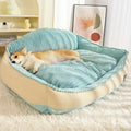Morandi-coloured sofa-style dog mat with a removable cover, shown in two sizes for small and large pets.