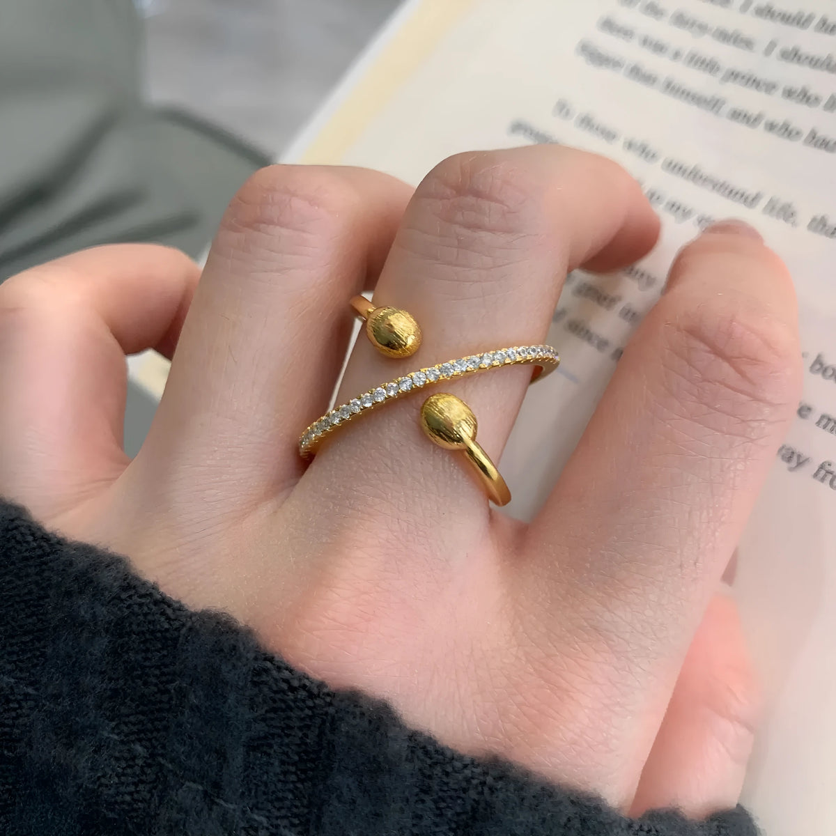 Retro brushed copper geometric planet scarf buckle ring with open mouth design on a scarf