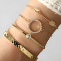 Women's 4 piece rhinestone round arrow bracelet set in electroplated alloy, European and American style