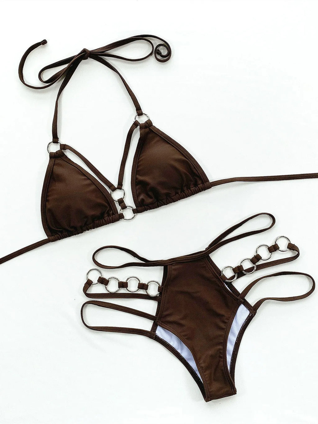 Women's separated bikini set in nylon fabric available in multiple colours including rose red and sapphire blue