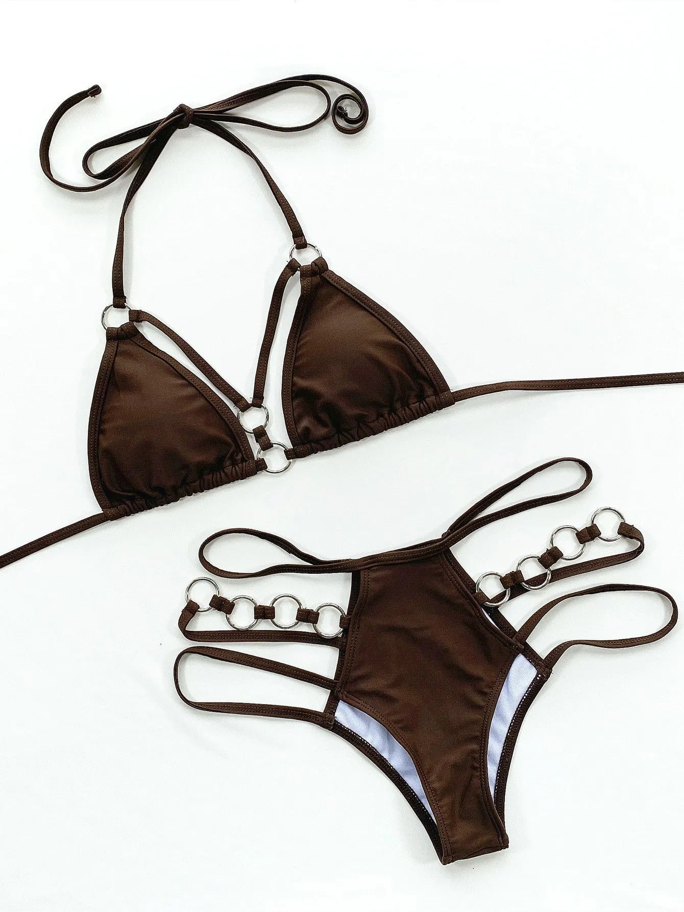 Women's separated bikini set in nylon fabric available in multiple colours including rose red and sapphire blue
