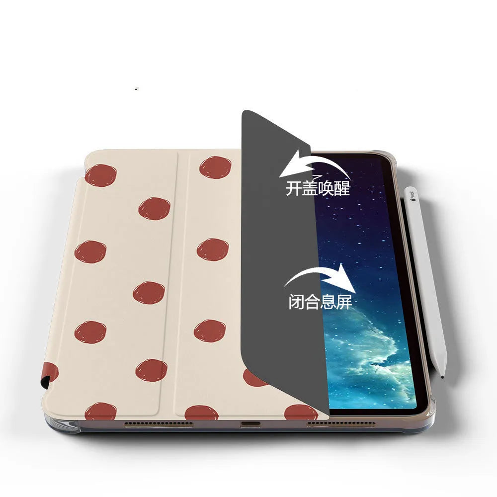 Flip tri-fold tablet case for iPad in imitation leather with pen slot option and wave point design