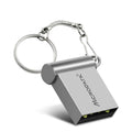 Silver car-shaped metal USB flash drive on a black lanyard chain.