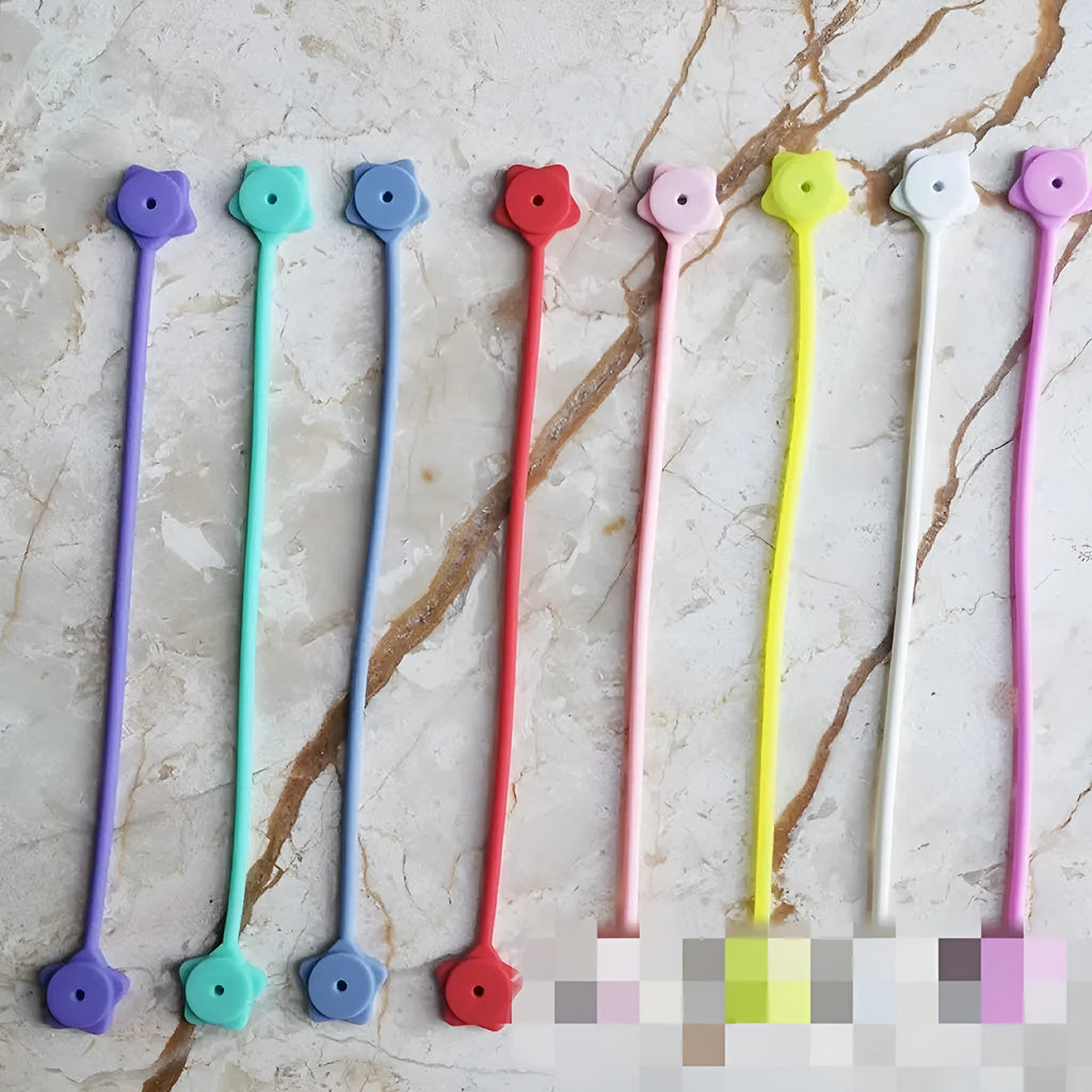 Silicone and magnet wire winder clip for headphone and computer cables in assorted colours