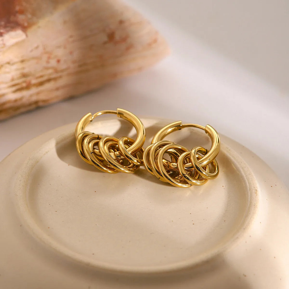 Stainless steel colour matching earrings with electroplated finish in modern ins style