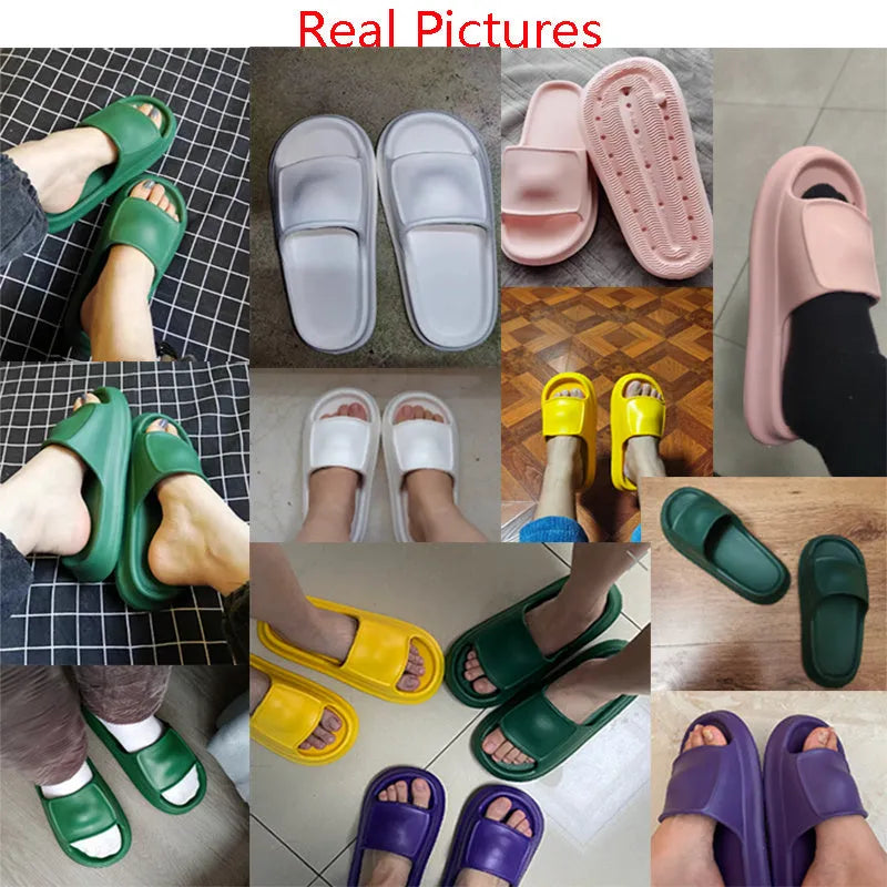 Thickened EVA non-slip slippers in various colours showing the flip-flop design and textured sole.