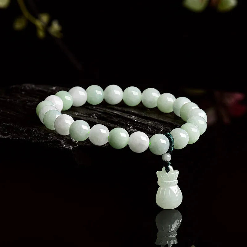 Ice Jade flower bracelet with 8mm beads in national style design