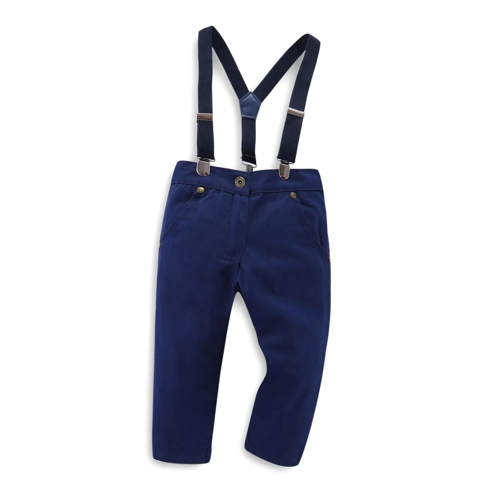 Blue European style boys suit for children, plain design, sizes 90cm to 130cm.