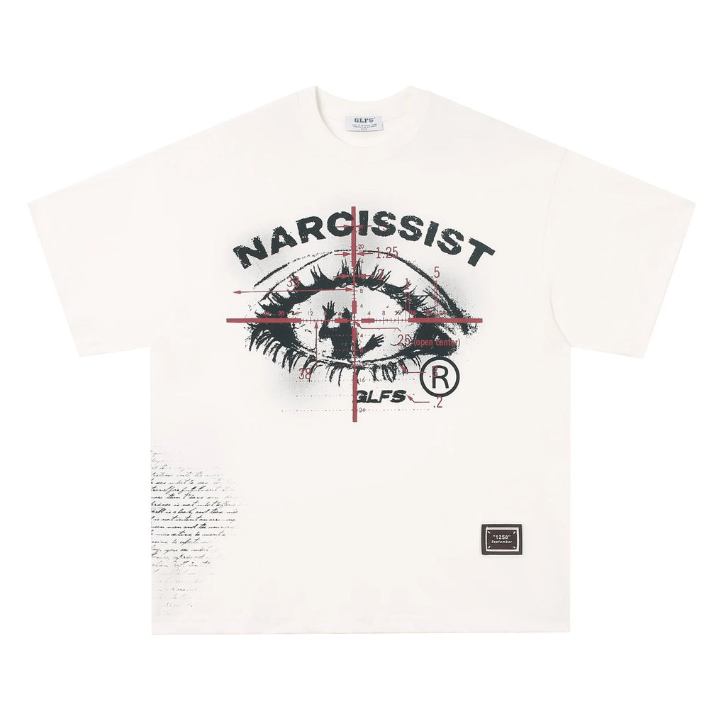 White and black pure cotton T-shirt with retro hip hop gothic letter print, short sleeves.