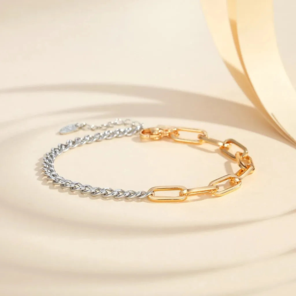 Gold-plated copper bracelet with silver stitching unisex design style PSL108