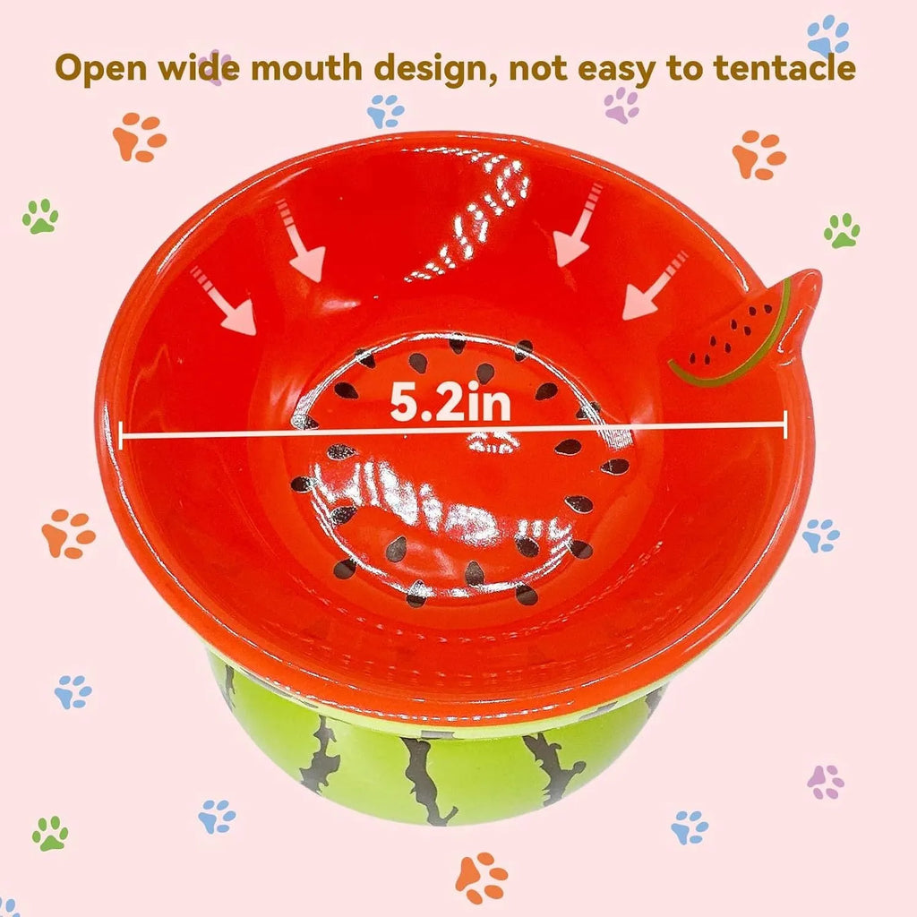Ceramic raised cat bowl with tilted design in orange colour, showing slip-resistant base and elevated feeding height
