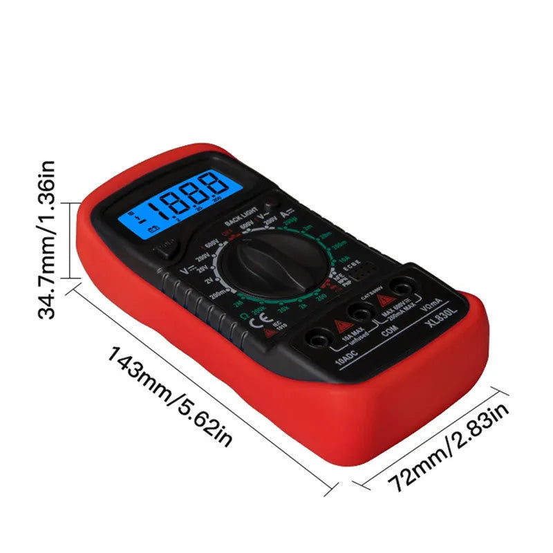 Digital multimeter handheld LCD display black yellow with test leads for voltage current resistance triode measurement