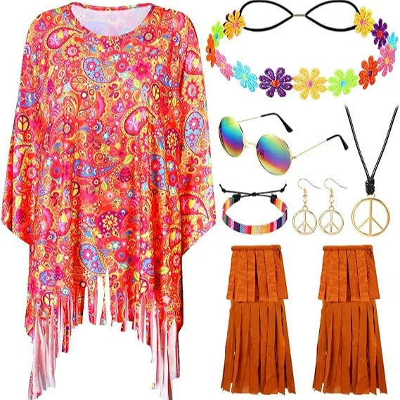Colourful tie-dye pattern cloak costume with sleeveless bell sleeves on a mannequin