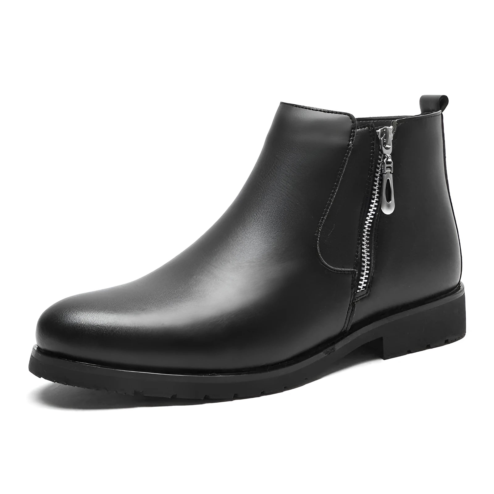 Men's black leather formal shoes, big size, with plush lining and rubber outsole