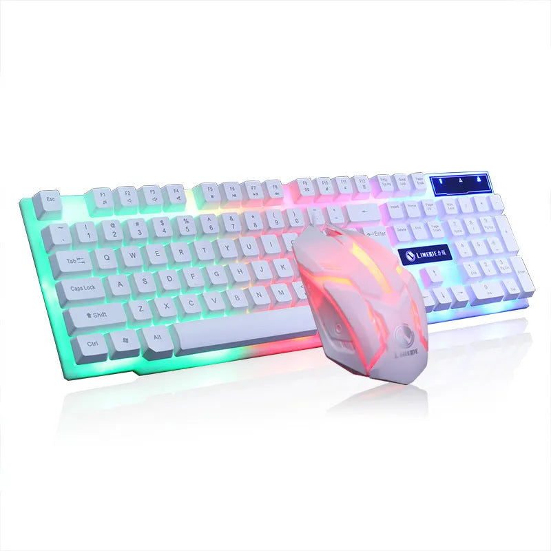 Limei Gtx300 backlit gaming keyboard and mouse set in multiple colour options on a desktop
