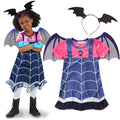 Blue cotton princess Halloween dress for toddlers with short sleeves