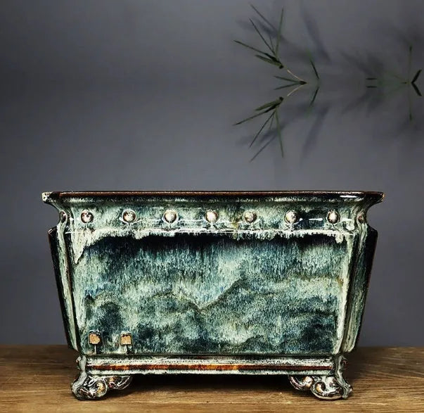 Handmade ceramic flower pot with crackle glaze surface in white colour, large diameter Chinese style planter