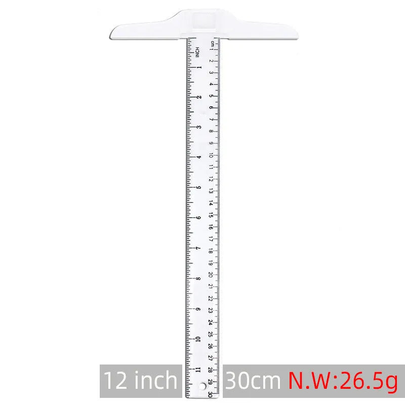 30cm transparent plastic T-square ruler with centimetre markings for technical drawing