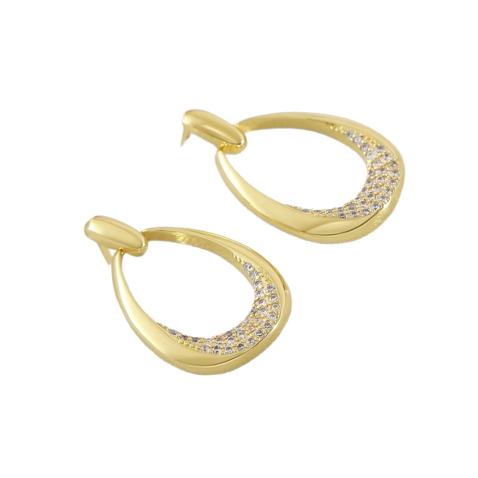 Yellow gold geometric drop earrings for women with ring design, dimensions 2.6cm by 1.7cm.