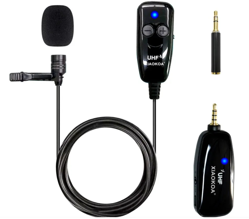 Black lavalier microphone with 3.5mm jack for mobile phone recording