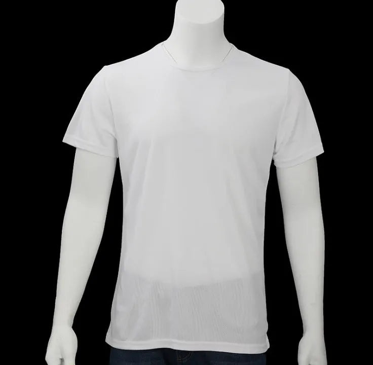Sports waterproof breathable anti-fouling T-shirt in black with round neck, mesh quick-drying polyester fabric