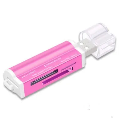 Multi In One USB card reader with slots for SD, TF, MS, and MMC memory cards in black colour