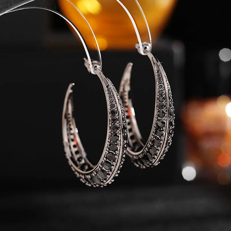 Geometric copper hoop earrings with electroplated zirconium in gold white, purple, green, black and silver white finishes
