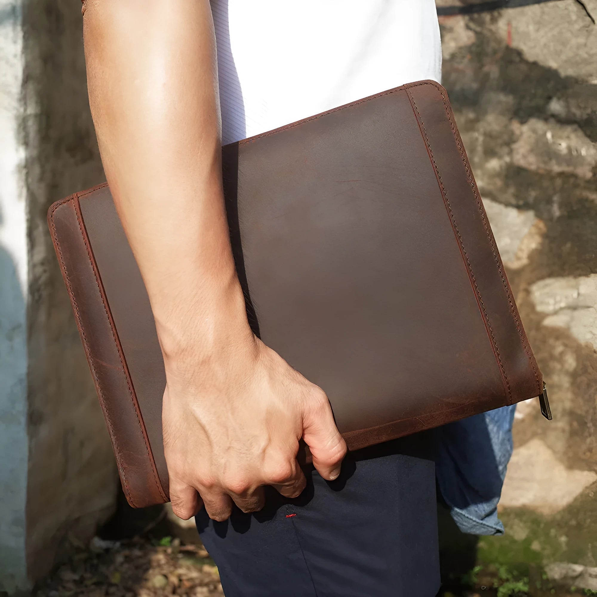 Genuine leather computer protective case showing various colour options including Crazy Horse leather finishes