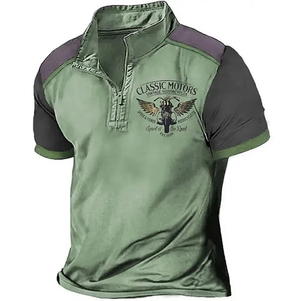 Golf polo shirt with 3D digital printing pattern in bird eye cloth, loose fit pullover style.