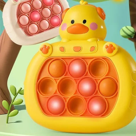 Quick push game console Little Yellow Duck style with charger and rechargeable battery, plastic and silicone construction, 11.5x5.5x13cm