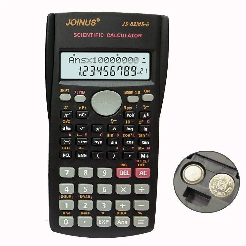 JS-82MS scientific calculator with 10-digit display, ABS housing, plastic buttons, 157 x 84 x 17 mm