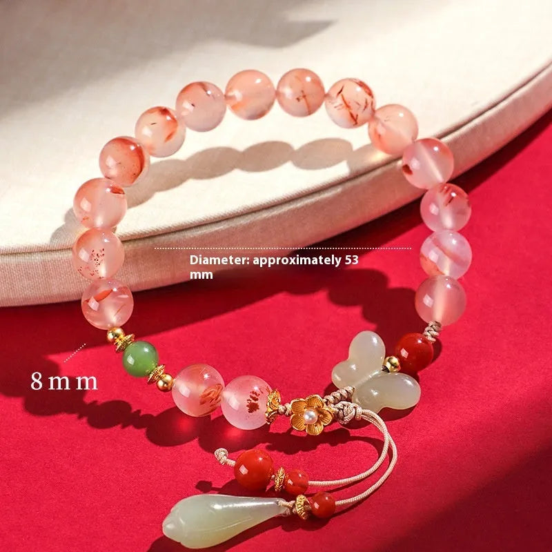Women's ice floating south red agate fishtail bracelet with manual craftsmanship details
