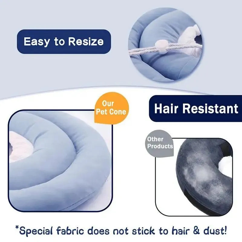 Blue waterproof Elizabethan recovery collar for dogs and cats with adjustable fastening